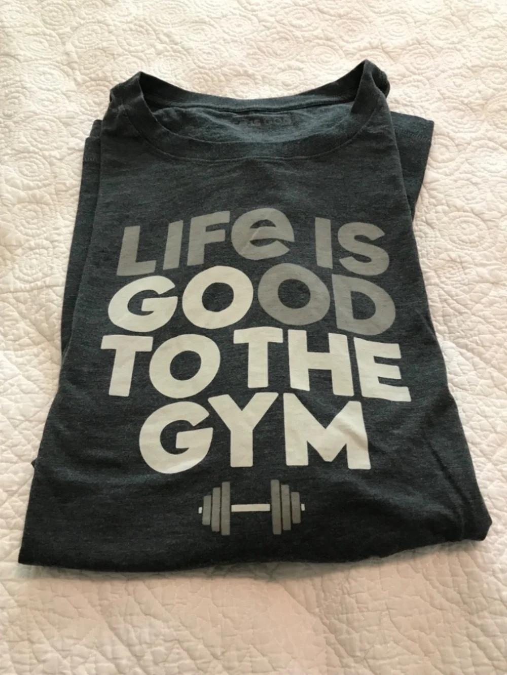 Life is Good “Go to the Gym” gray printed short sleeve crewneck tee shirt (3XL)